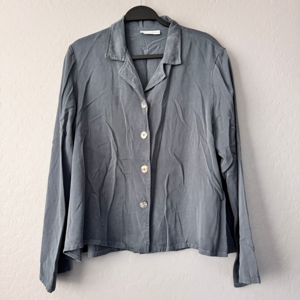 Bryn Walker Button-Up Top 100% Tencel Long‎ Sleeve Shirt Relaxed Fit L